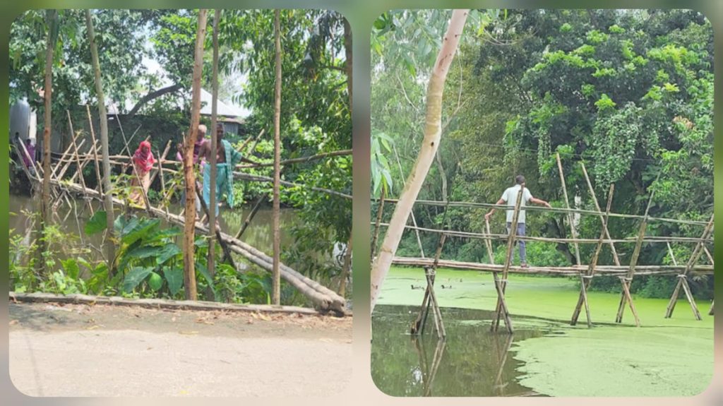 আধুনিক সড়কের পাশে বাঁশের সাঁকো, নাগরিক সুবিধা থেকে বঞ্চিত ১০ পরিবার
